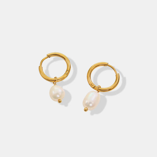 Gold-Plated Titanium Steel Pearl Earrings